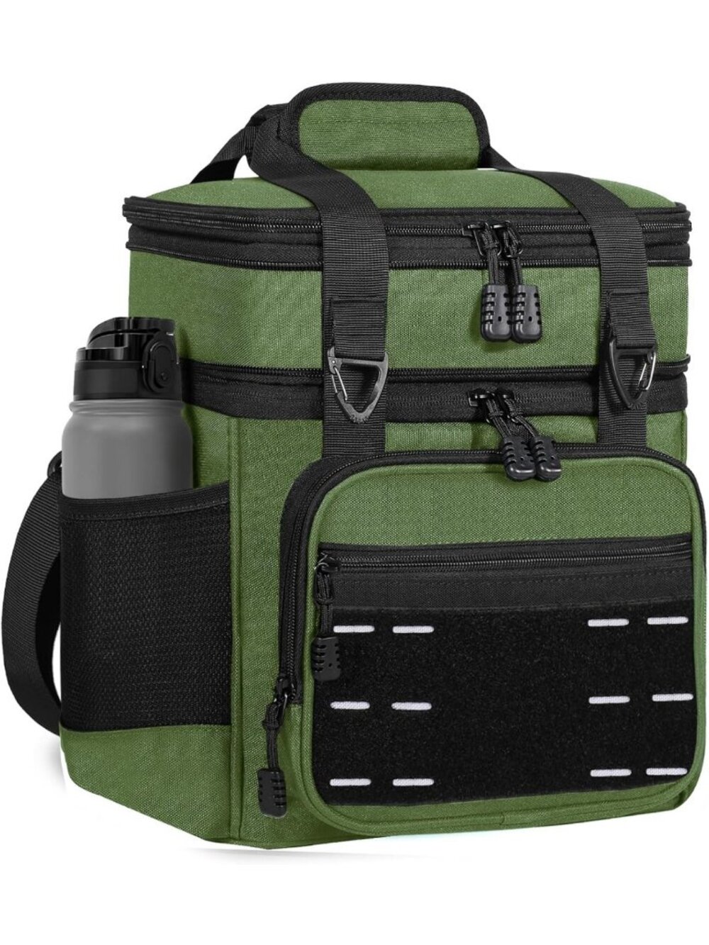 Expandable Tactical Cooler Bag for Men - 2 Layer Lunch Box Holds 20 Cans, Green